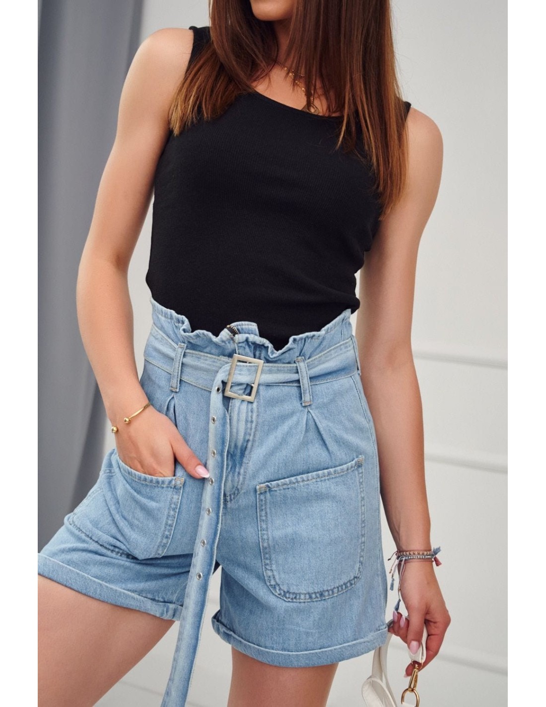 Women\'s high-waisted denim shorts MP72612 - Online store - Boutique